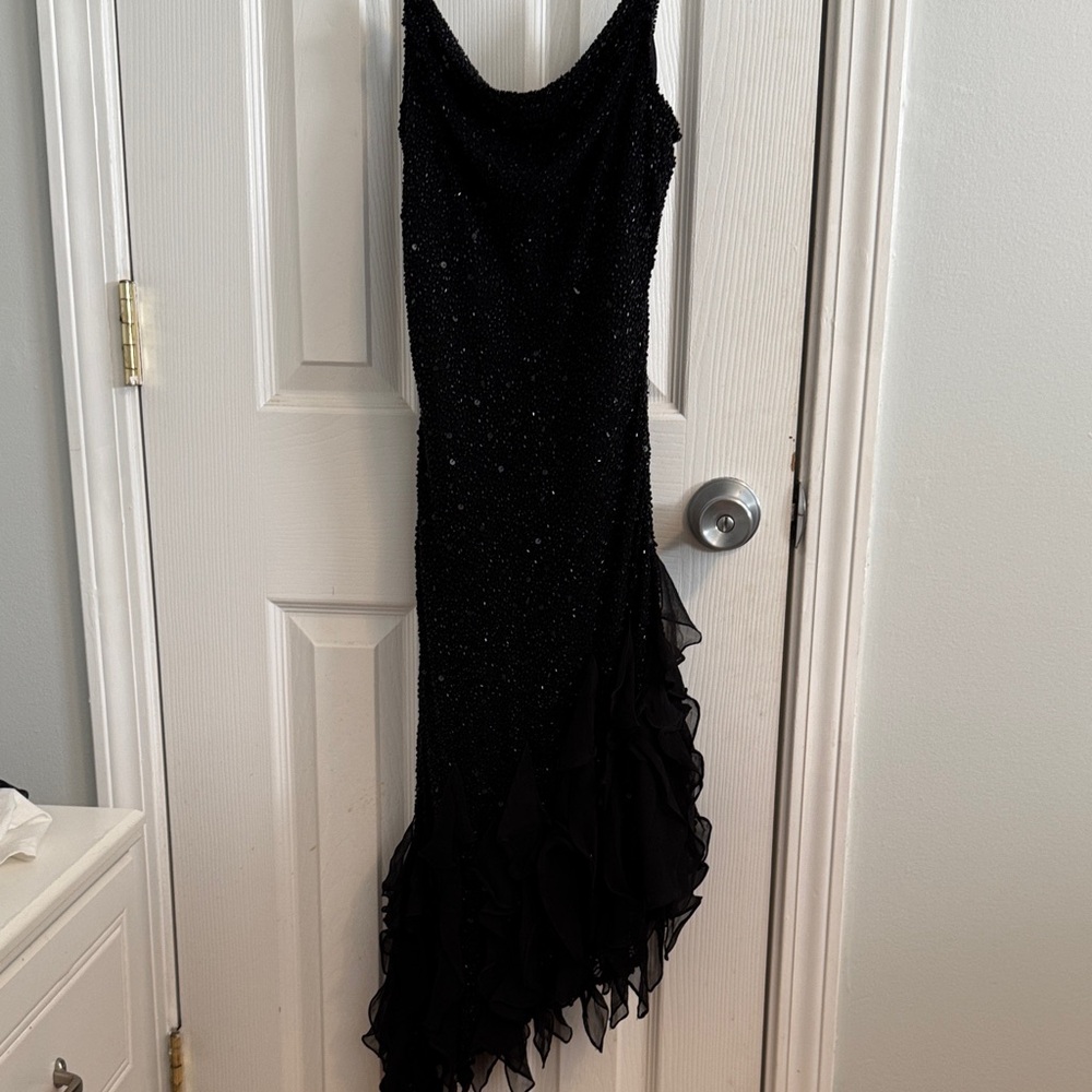 Scala Black Beaded Silk Evening Cocktail Dress Size XS